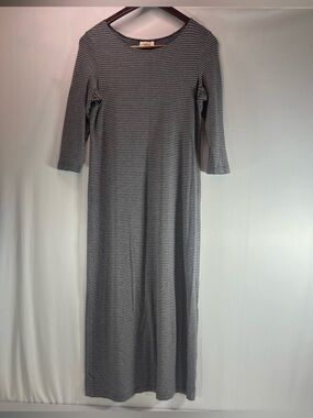 Talbots Stripes Knit Maxi Dress Gray Black 3/4 Sleeve Size Large Casual Comfort